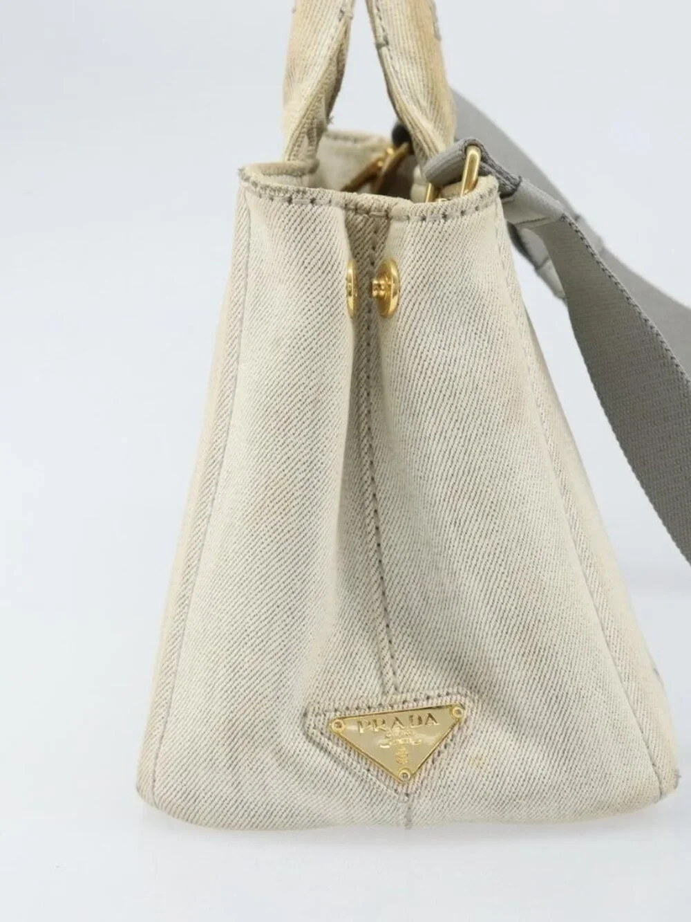 PRADA Canapa PM Hand Bag Canvas 2way Gray Gold Auth ti3731 - Picture 5 of 16